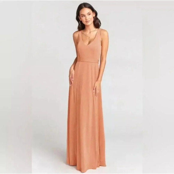 Show Me Your MuMu Jenn Maxi Dress Rusty Coral with Gold Metallic Sparkle - Picture 1 of 11
